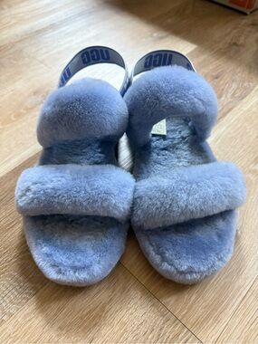 UGG Light Blue Plush Shearling Slides. Ladies Size 10